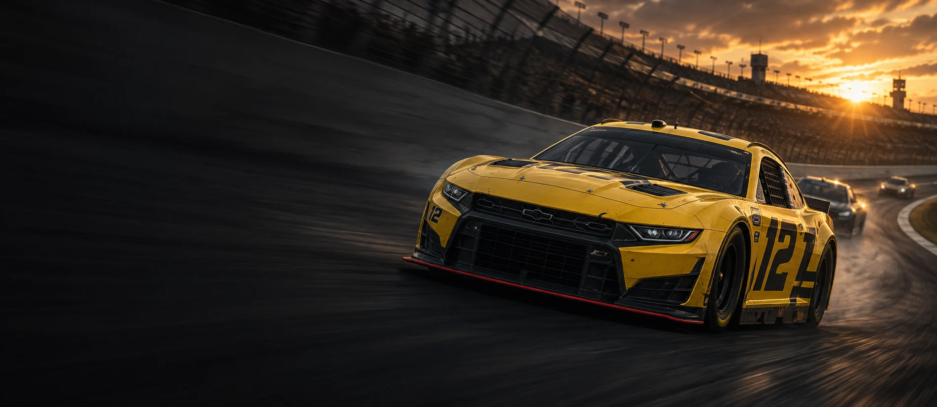 Yellow stock car on a speedway